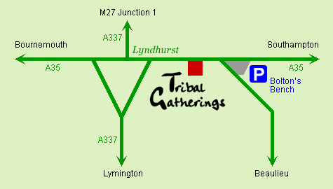 Map of Lyndhurst with Tribal Gatherings and Bolton's Bench car park
